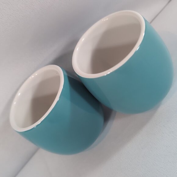 David's Tea 2 Set Demitasse Bubble Cups Mugs Aqua Blue Ceramic Coffee Tea Lot - Picture 9 of 12